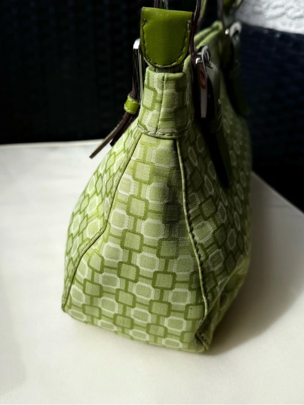 Nine West Green Logo Jacquard Shoulder Bag Y2K Heart Charm Buckle Purse